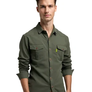 Heren Overhemd Casual Worker Stijl met Twee Borstzakken