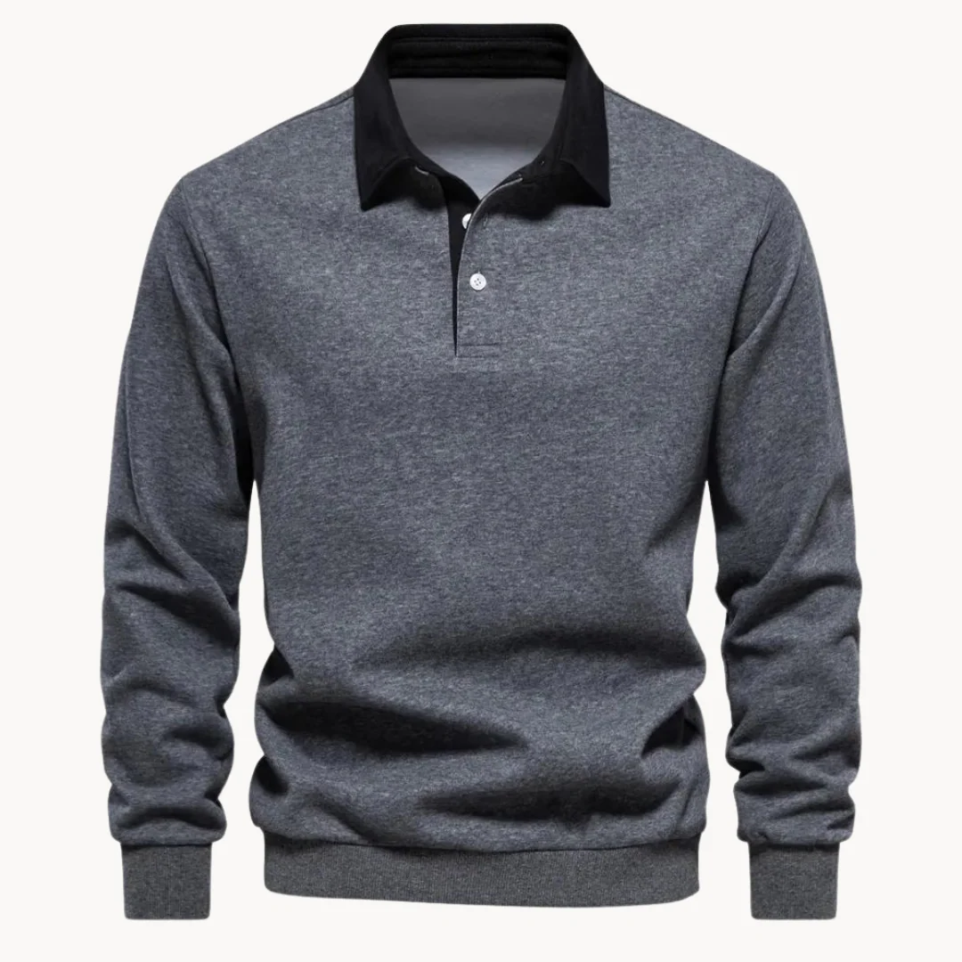 Heren Sweatshirt Polo Retro Stijl Met Contrasterende Kraag - Afbeelding 2