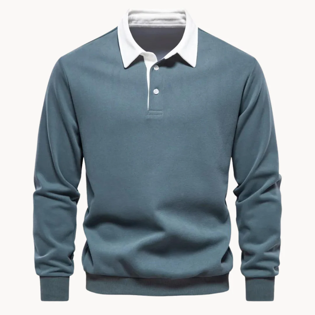 Heren Sweatshirt Polo Retro Stijl Met Contrasterende Kraag - Afbeelding 3