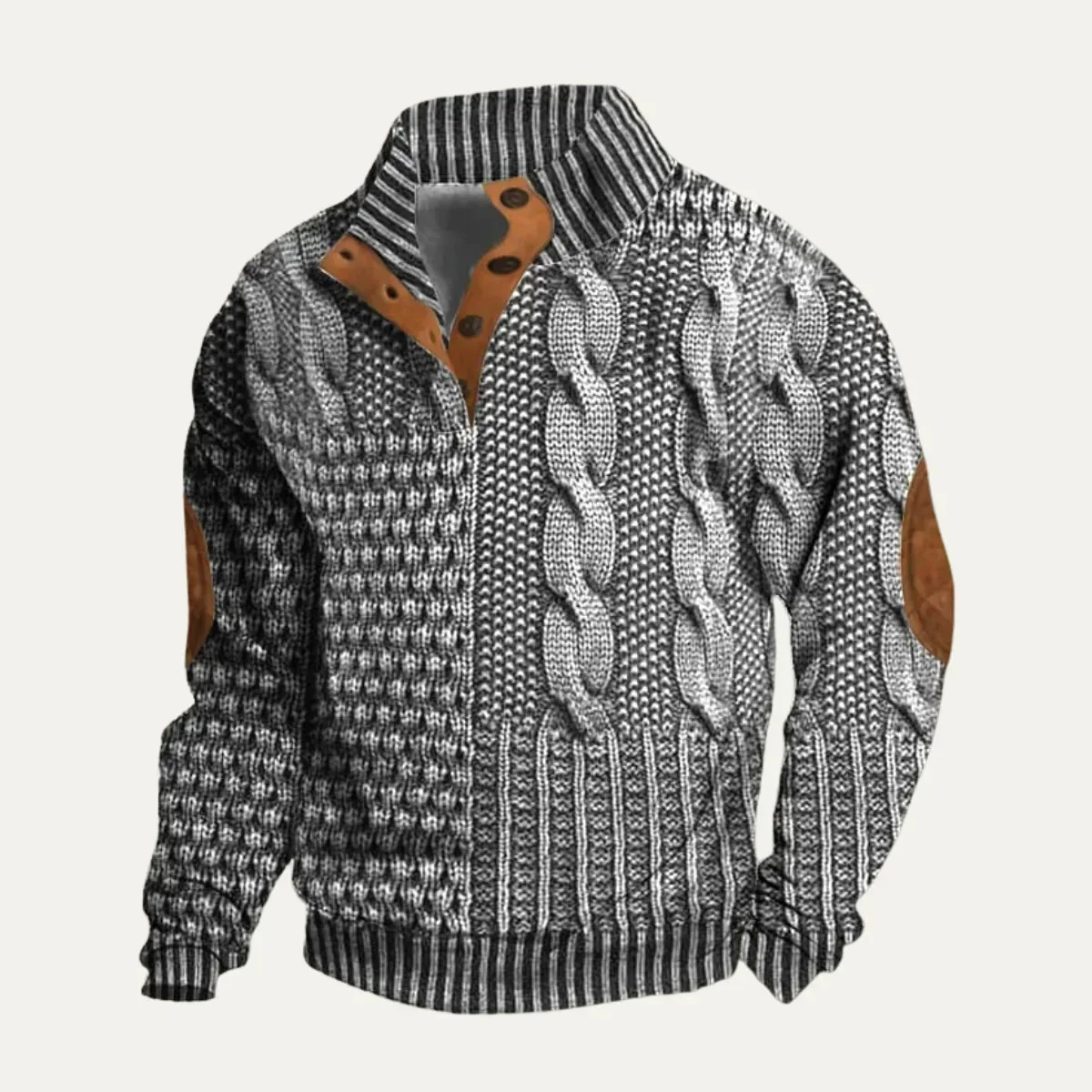 Heren Trui Hoge Hals Met Patchwork Texturen - Afbeelding 8