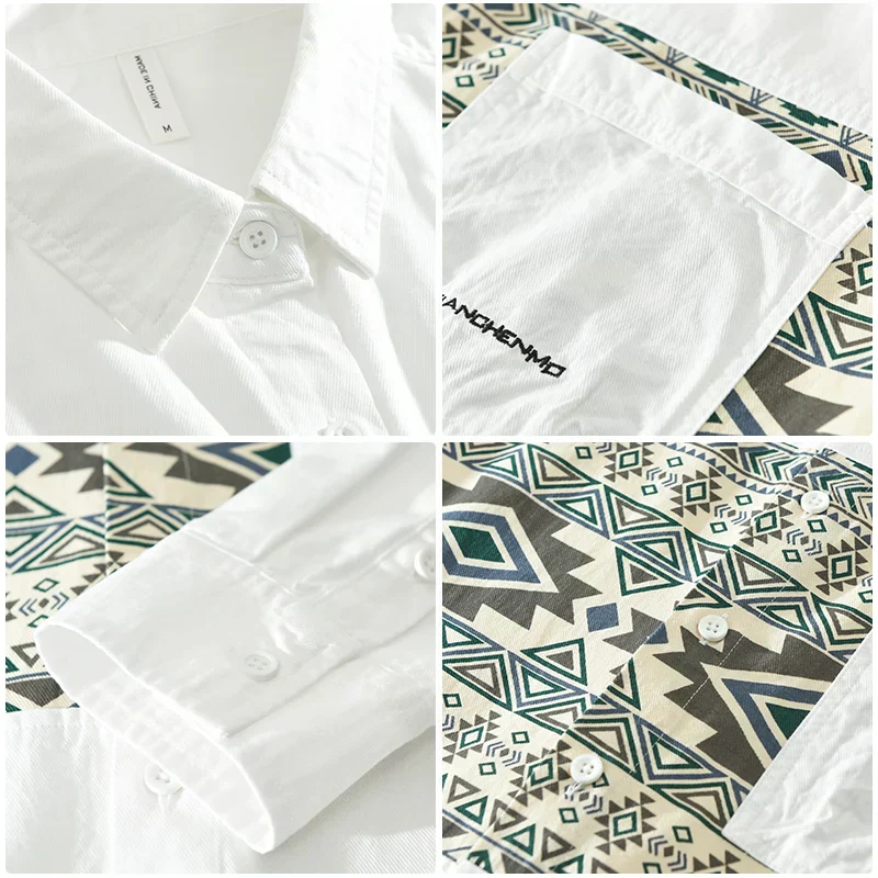 Heren Overhemd Casual Patchwork Katoen - Afbeelding 6