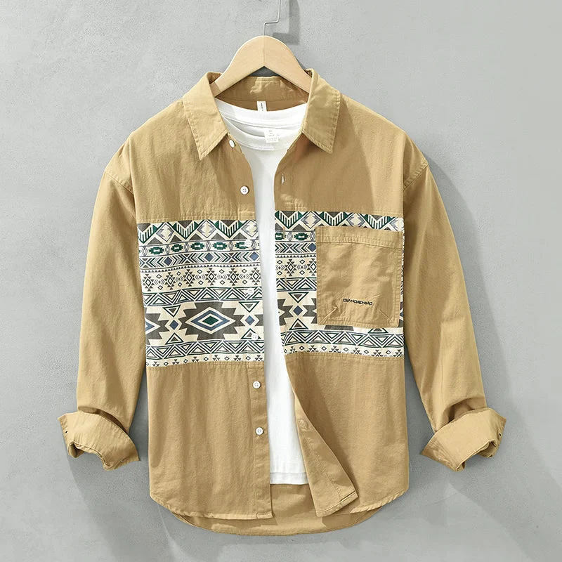 Heren Overhemd Casual Patchwork Katoen - Afbeelding 2