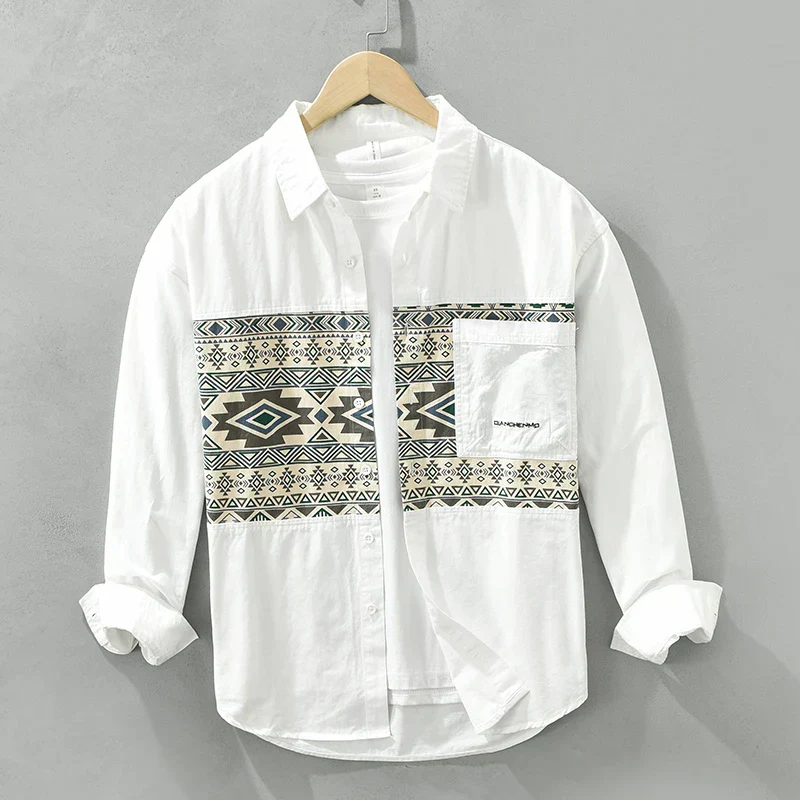 Heren Overhemd Casual Patchwork Katoen - Afbeelding 3