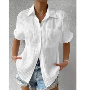 Dames Blouse met Opstaande Kraag Luchtig en Elegant