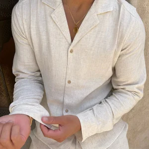 Heren Linnen Stijl Shirt Lange Mouwen Ademend Casual Overhemd