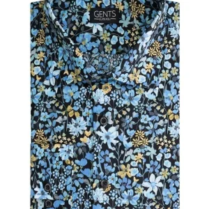 Print bloem blauw-bruin