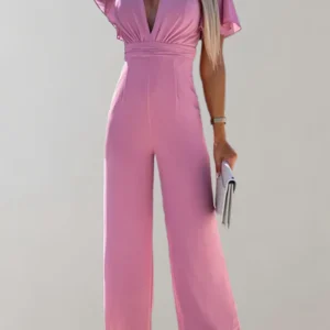 Dames Jumpsuit V-Hals Met Wijde Pijpen van Polyester Feestelijke Jumpsuit