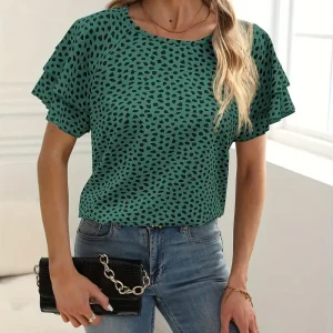 Dames Blouse Gegolfde Afwerking Cirkelvormige Halslijn Hoogwaardige Stof