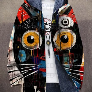 Dames Jas Casual Met Kattenpatroon Zachte Ademende Stof