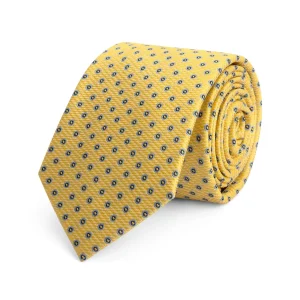 Stropdas zijde print stippel geel-blauw