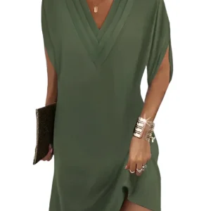 Vrouwen Geraffte Jurk met V-Ausschnitt en Moderne Stijl