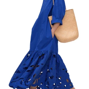 Vrouwen Maxi Jurk Gehaakt Katoen met Halve Mouwen