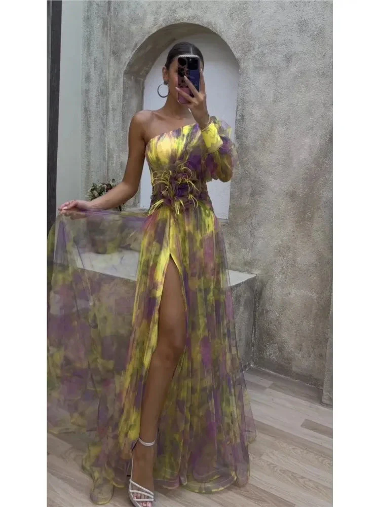 Vrouwen Maxi Jurk Off-Shoulder Bloemenprint Polyester - Afbeelding 9