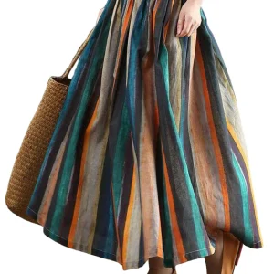 Vrouwen Retro A-Lijn Rok met Strepen