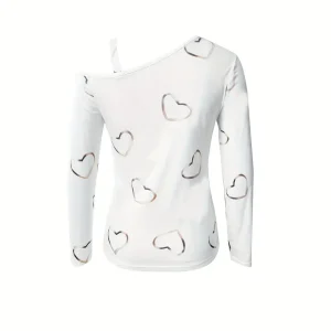 Dames T-Shirt Speelse Hartprint Katoen Casual Tops
