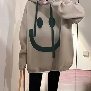 Dames Hoodie Glimlachontwerp Verstelbare Snoertrein Katoen