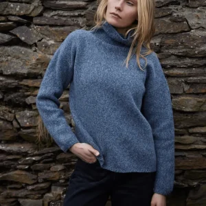 Funnel Neck Blue Marl | Ierse Wollen Trui