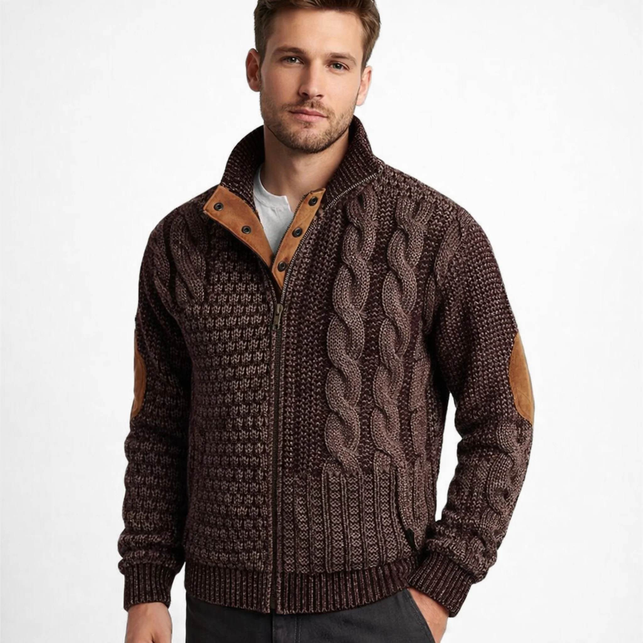 Heren Trui Hoge Hals Met Patchwork Texturen - Afbeelding 4