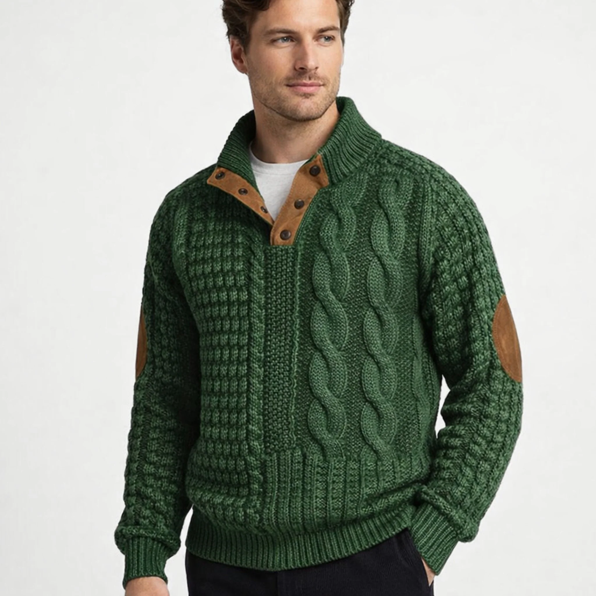 Heren Trui Hoge Hals Met Patchwork Texturen - Afbeelding 5